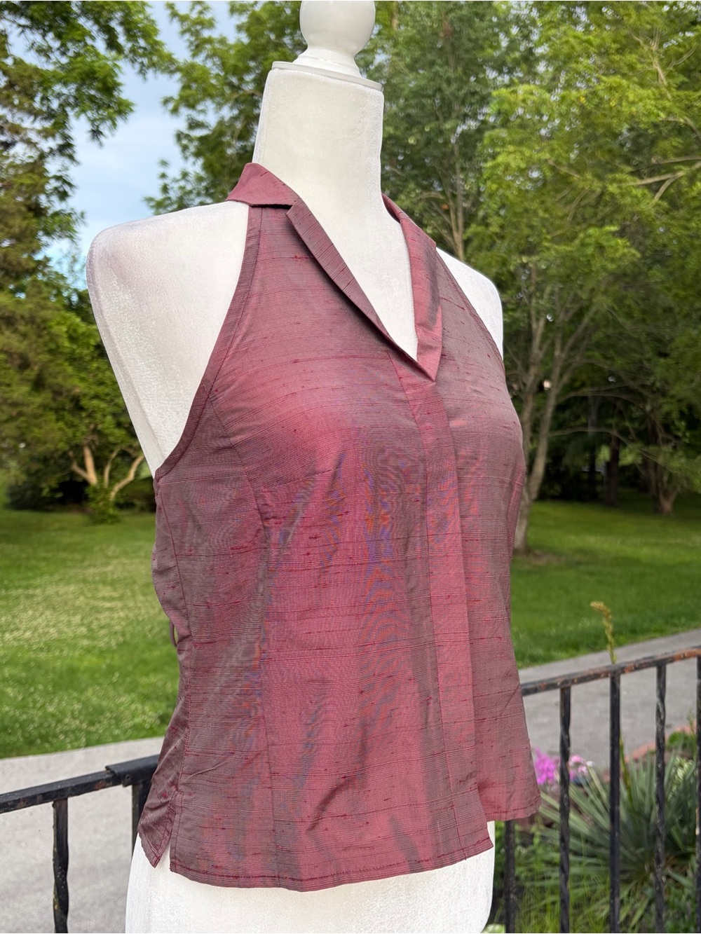 Vintage Y2K 100% Silk Halter Neck Tank Top Womens Size Small Red Burgundy Summer